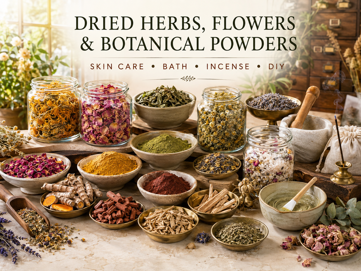 Dried Herbs, Flowers & Botanical Powders for Skin Care, Bath, Incense & DIY