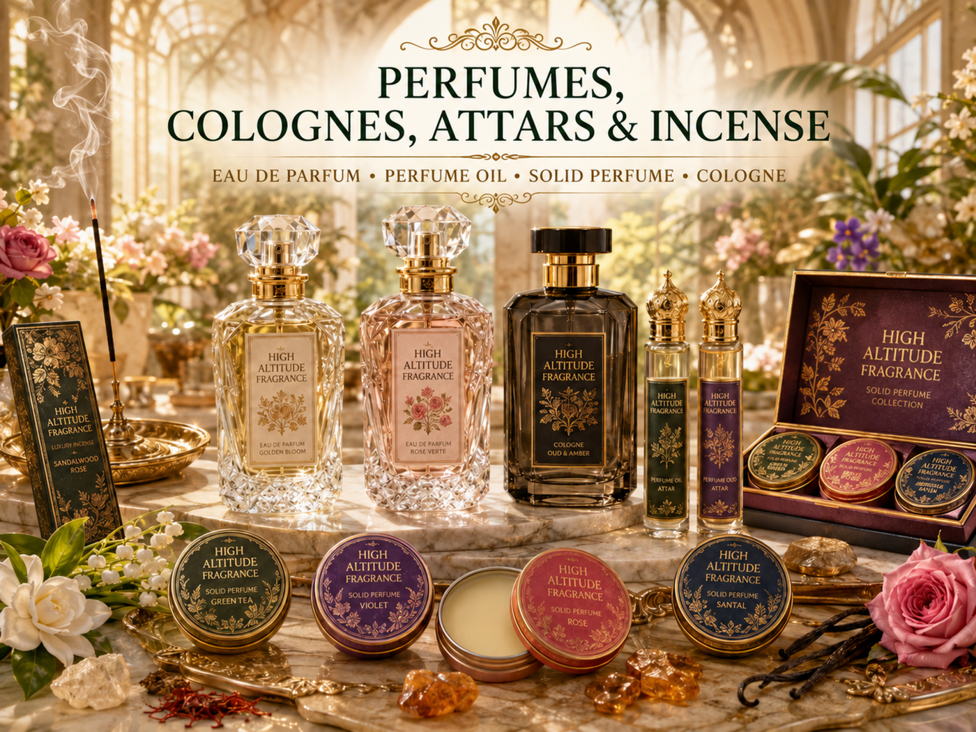 Finished Perfumes, Colognes, Attars, Solid Perfumes & Incense