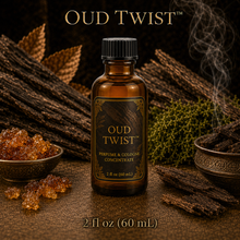 Oud Twist™ Perfume &amp; Cologne Fragrance Concentrate – Agarwood, Amber, Tobacco & Leather - 2oz (60ml) glass bottle with euro dropper