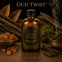 Oud Twist™ Perfume &amp; Cologne Fragrance Concentrate – Agarwood, Amber, Tobacco & Leather - 4oz glass bottle with cap