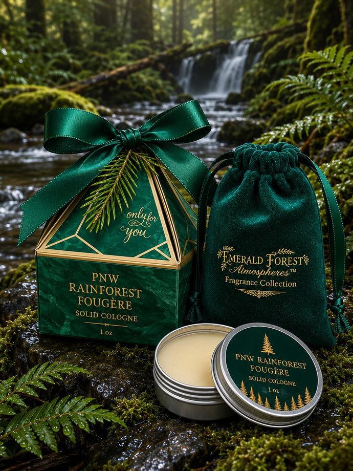 PNW Rainforest Fougère™ Solid Cologne – Evergreen Forest, Wet Cedar & Moss Botanical Fragrance for Men
