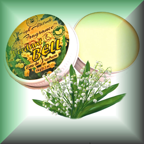 Lily of the valley (muguet) solid perfume with fresh green floral notes and botanical warmth. Alcohol-free, natural, travel-friendly perfume balm.
