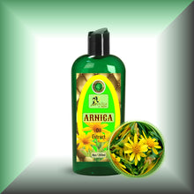 Arnica Oil for Bruises & Sore Muscles – 1:2 Extra Strength in a 8 fl oz bottle with a dispenser cap.