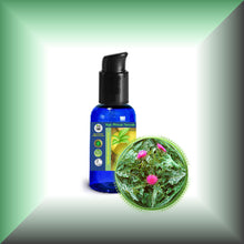 Milk Thistle (Silybum Marianum) Seed Oil for Skin and Hair in a 1 fl oz bottle ith pump dispenser.
