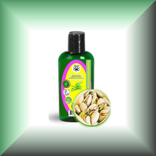 Pistachio Oil for Face, Skin, Hair & Massage in a 2 fl oz bottle with dispenser cap.
