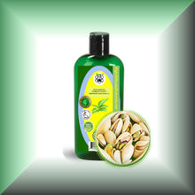 Pistachio Oil for Face, Skin, Hair & Massage in a 4 fl oz bottle with dispenser cap.