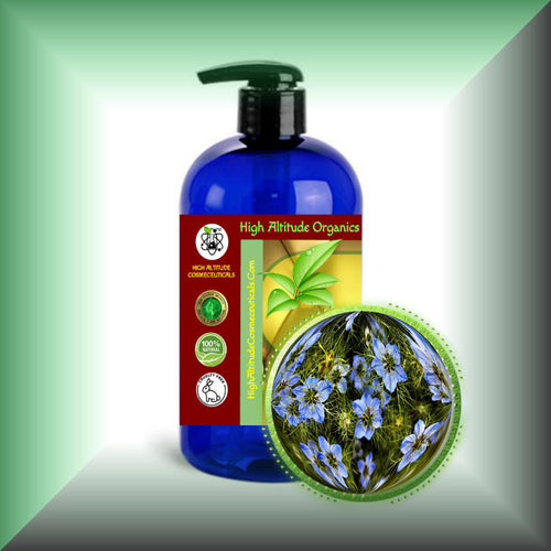 Black Cumin Seed Oil for Face, Skin, Hair & Scalp - Virgin, Unrefined in 16 fl oz bottle with pump.