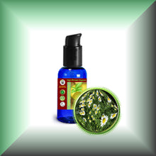 Chamomile Herbal Oil for Dry, Sensitive Skin & Blonde Hair in a 1 fl oz bottle with pump dispenser.