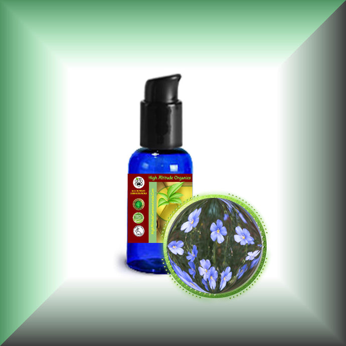 Flaxseed Oil for Face, Skin & Hair – Omega-3 Rich - Virgin, in a 1 fl oz bottle with pump.