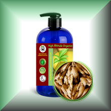 Ginger Root Infused Oil for Warming Massage, Body & Hair in a 16 fl oz botttle with pump dispenser.