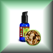 Ginger Root Infused Oil for Warming Massage, Body & Hair in a 1 fl oz bottle with pump dispenser.