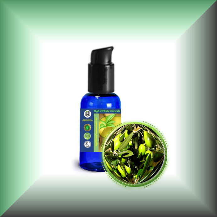 Olive Squalane Oil for Face, Skin & Hair in 1 fl oz bottle with pump dispenser.