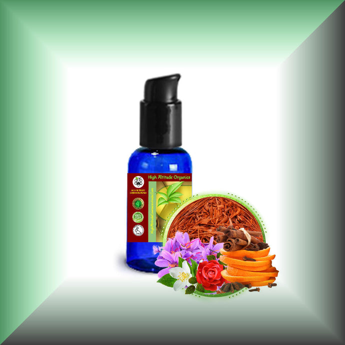 Saffron & Sandalwood Body Massage Oil | Passage of India with Botanical Oils in a 1 fl oz bottle with pump dispenser.