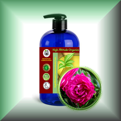 Rose Herbal Oil Extract for Face, Skin, Hair & Massage in a 16 fl oz bottle with pump dispenser.