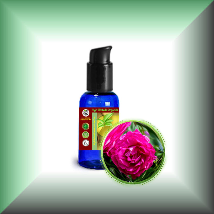 Rose Herbal Oil Extract for Face, Skin, Hair & Massage in a 1 fl oz bottle with pump dispenser.