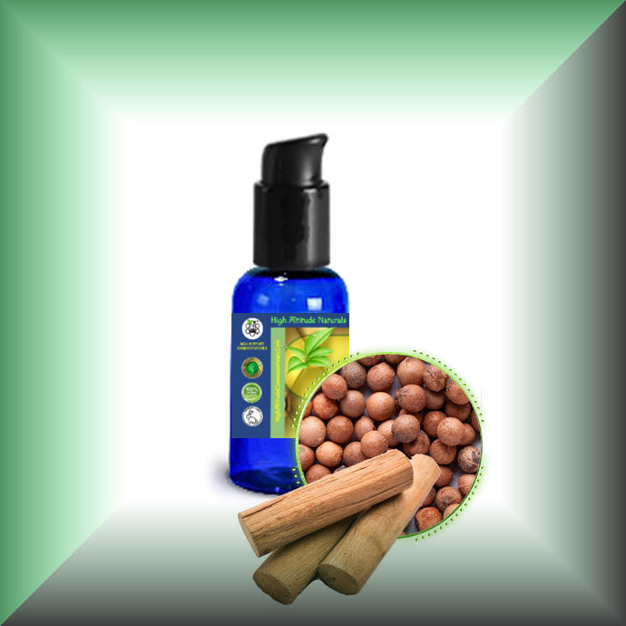 Sandalwood Seed Oil for Face, Skin & Hair (Australian, Santalum Spicatum) - Cold-Pressed, in a 1 fl oz bottle with pump dispenser.