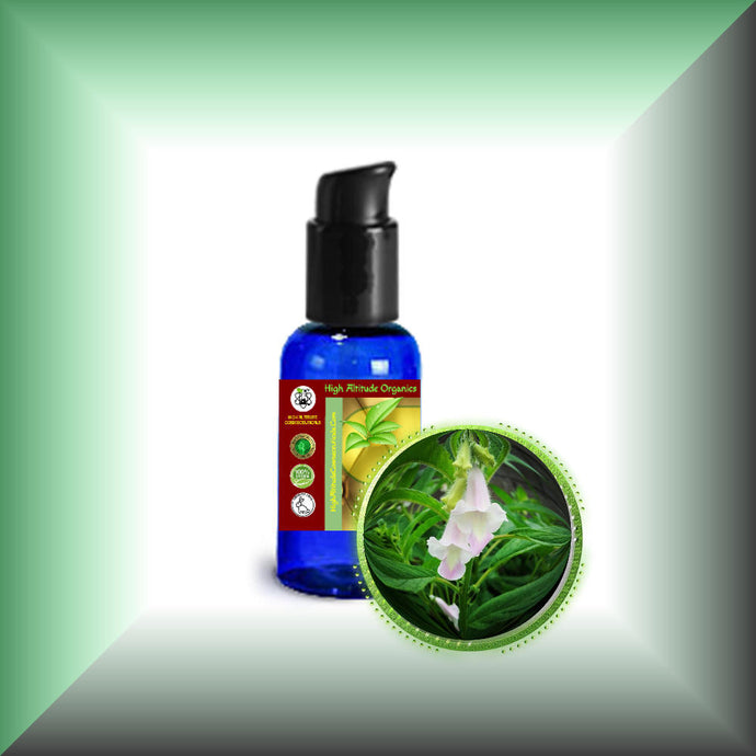 Sesame Seed Oil for Skin, Hair, Scalp & Massage - Virgin, in a 1 fl oz bottle with pump dispenser. 
