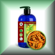 Turmeric Root Oil Extract for Face, Skin, Hair & Massage in a 16 fl oz bottle with pump dispenser.