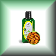 Turmeric Root Oil Extract for Face, Skin, Hair & Massage in a 2 fl oz bottle with dispenser cap.
