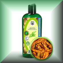 Turmeric Root Oil Extract for Face, Skin, Hair & Massage in a 8 fl oz bottle with dispenser cap.